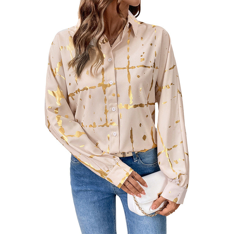 Damen Hemdblusenbluse mit metallic Print und relaxed Fit Shop Nory