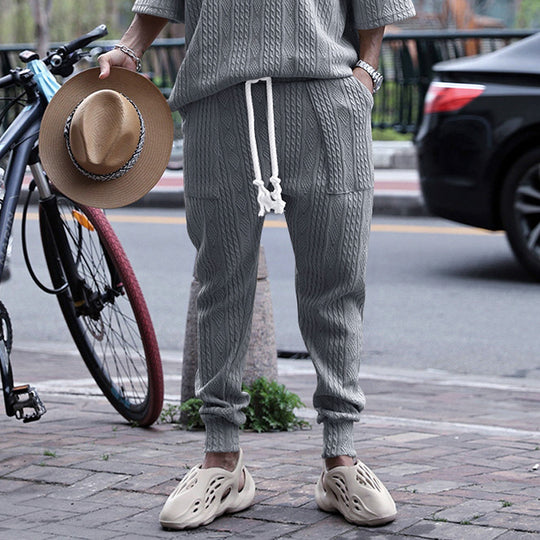 Herren Strukturierte Strick-Jogginghose mit Kordelzug, Zierkordel & elastischen Knöchelbündchen Shop Nory