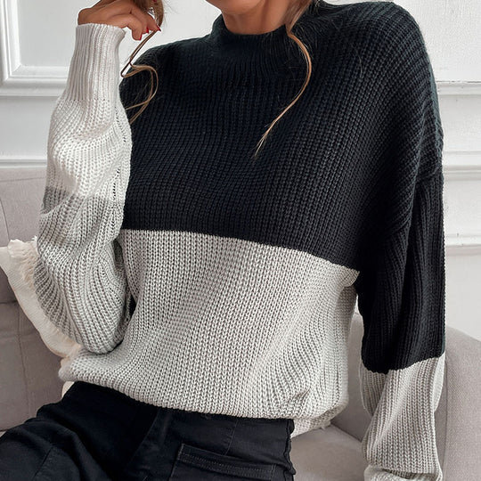 Damen Oversize Strukturstrickpullover mit geripptem Rundhalsausschnitt und überschnittener Schulter Shop Nory