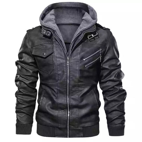 Herren Urbaner Kunstleder-Kapuzenblouson mit Teddyfutter und Multifunktionstaschen Shop Nory