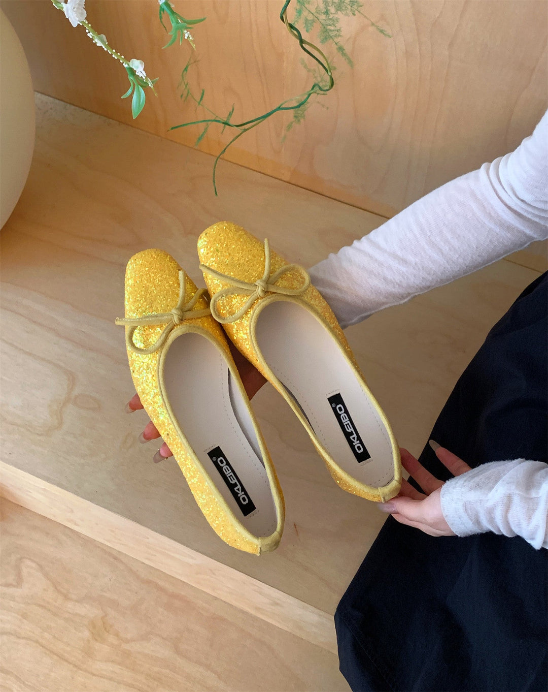 Damen Glitzernde Ballerinas mit eleganter Schleife und komfortabler Innensohle