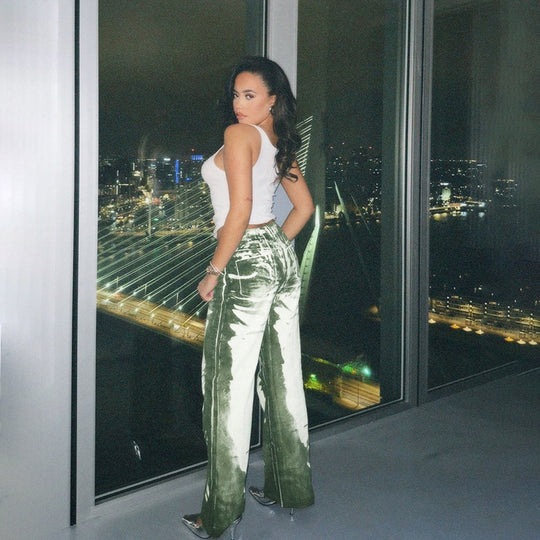 Damen Schlaghose mit hoher Taille, Bleach-Effekt und weitem Bein Shop Nory