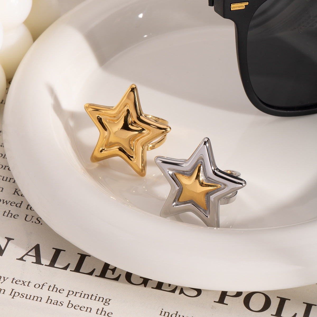 Damen verstellbarer Ring in Sternform aus Edelstahl Shop Nory