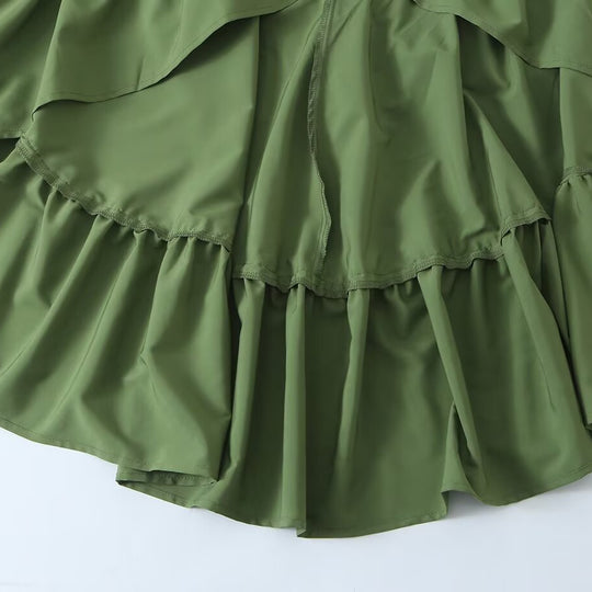 Damen Fließendes Maxikleid mit Ballonärmeln, Rüschendetails und Stehkragen Shop Nory