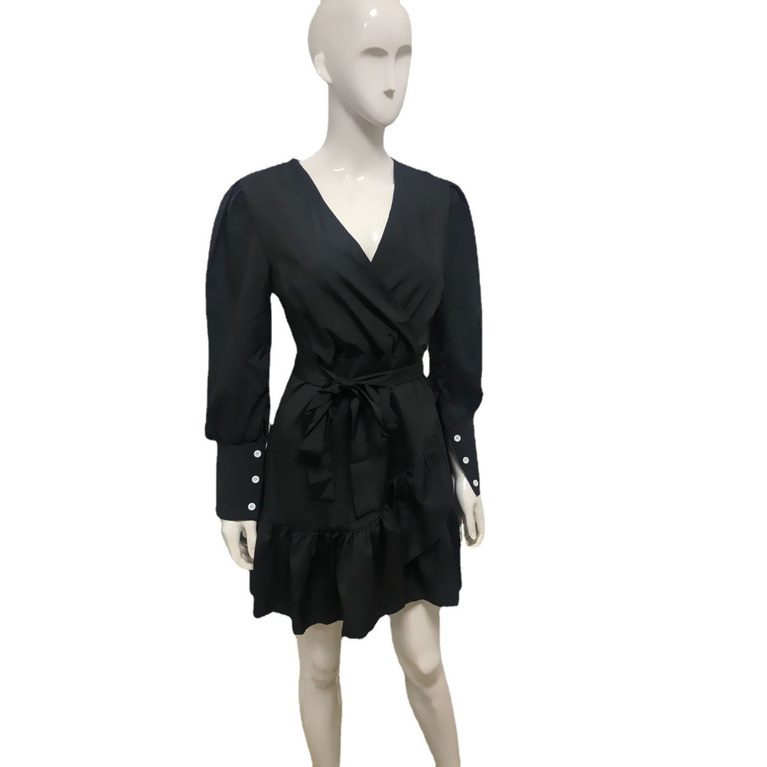 Damen Wickel‑Minikleid mit Balloonärmeln, Taillengürtel & Ziermanschetten Shop Nory