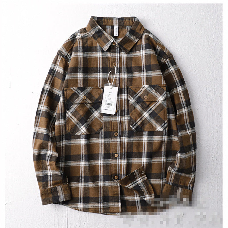Herren Oversize Kariertes Flanell-Hemdjacke mit aufgesetzten Pattentaschen Shop Nory
