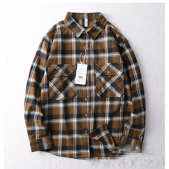 Herren Oversize Kariertes Flanell-Hemdjacke mit aufgesetzten Pattentaschen Shop Nory