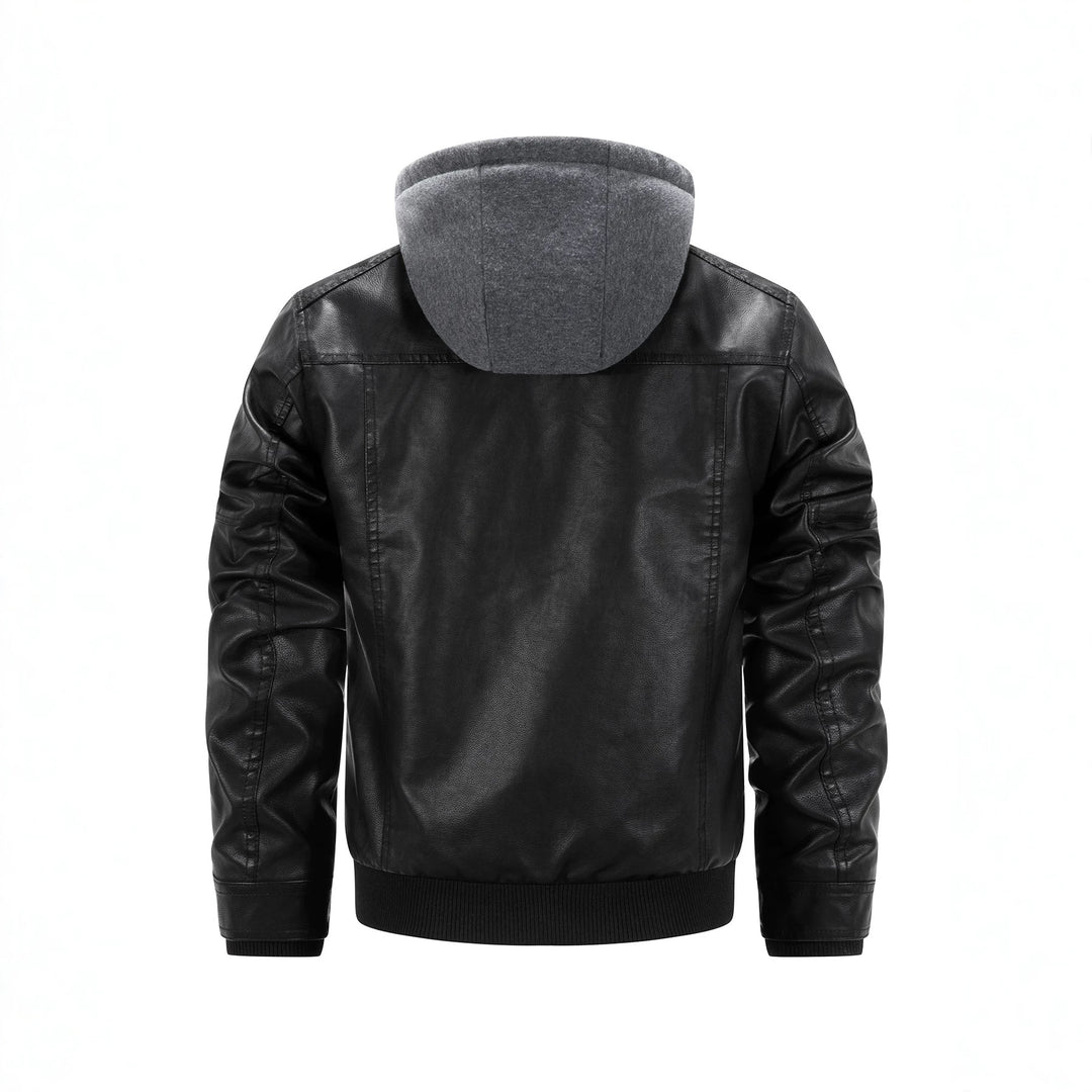 Herren Kunstleder-Bikerjacke mit abnehmbarer Kapuzenblende und gesteppter Seitenpartie Shop Nory