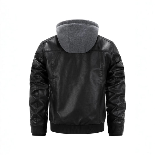 Herren Kunstleder-Bikerjacke mit abnehmbarer Kapuzenblende und gesteppter Seitenpartie Shop Nory
