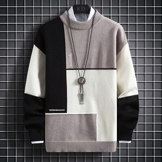 Herren blockfarbiger Oversize-Feinstrickpullover mit Stehkragen und gerippten Bündchen Shop Nory