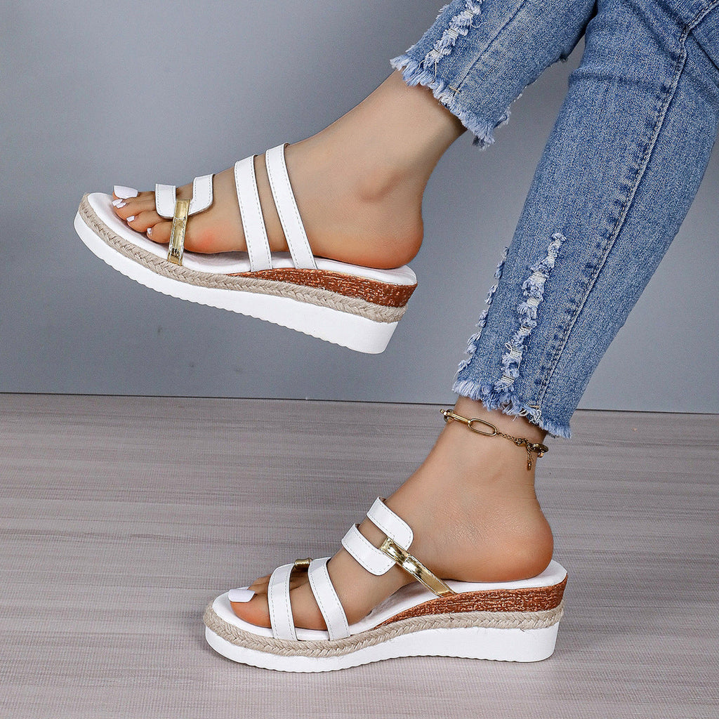 Damen Wedge-Sandalen mit eleganten Riemen und verstellbarem Schnallenverschluss Shopnory