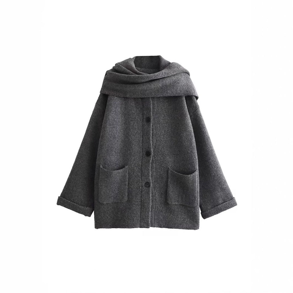 Damen elegante Oversize-Jacke aus warmer Wolle mit Taschen
