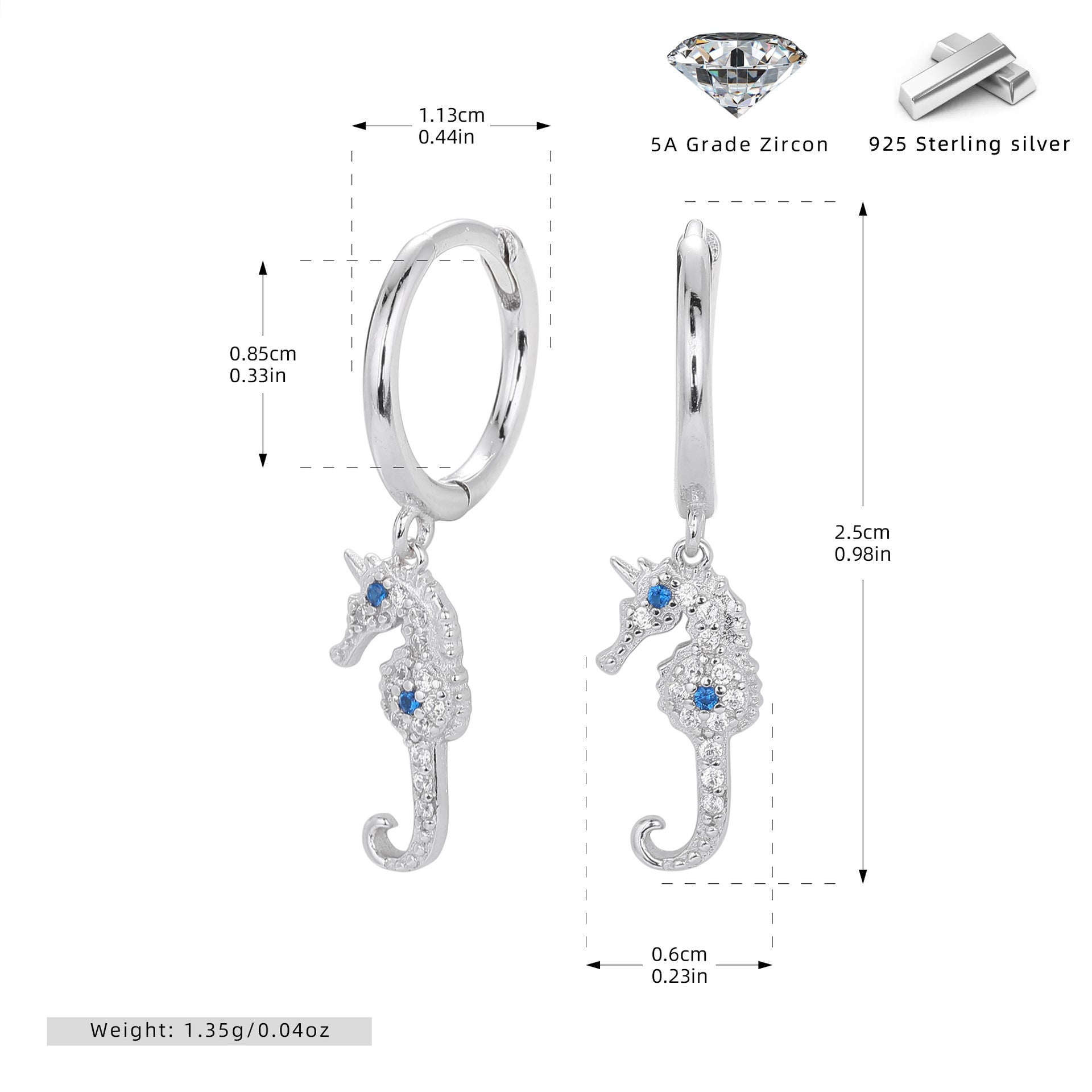 Damen Ohrhänger mit filigranem Seepferdchen-Design aus hochwertigem 925 Sterling Silber Shop Nory