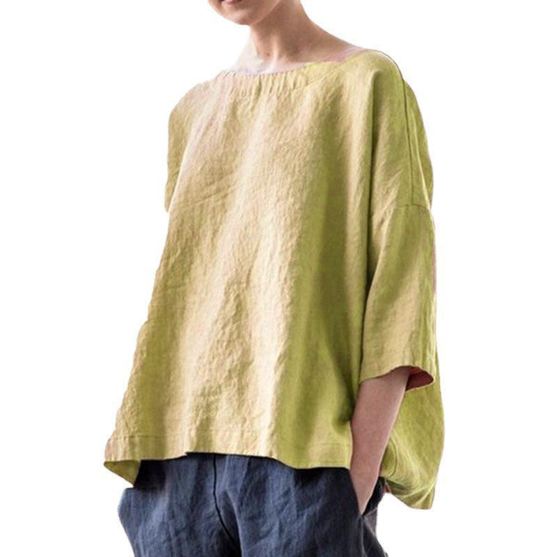 Damen Oversized Leinenbluse mit weitem Boxy‑Schnitt, U‑Boot‑Ausschnitt und 3/4‑Ärmeln Shop Nory