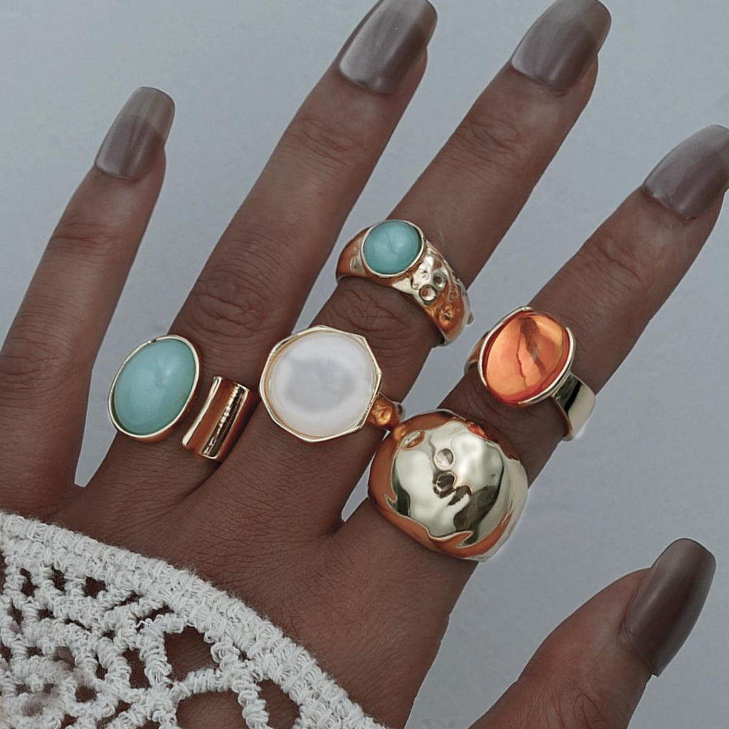 Damen Ring-Set mit kunstvollen Designs und verschiedenen Edelsteinen Shop Nory