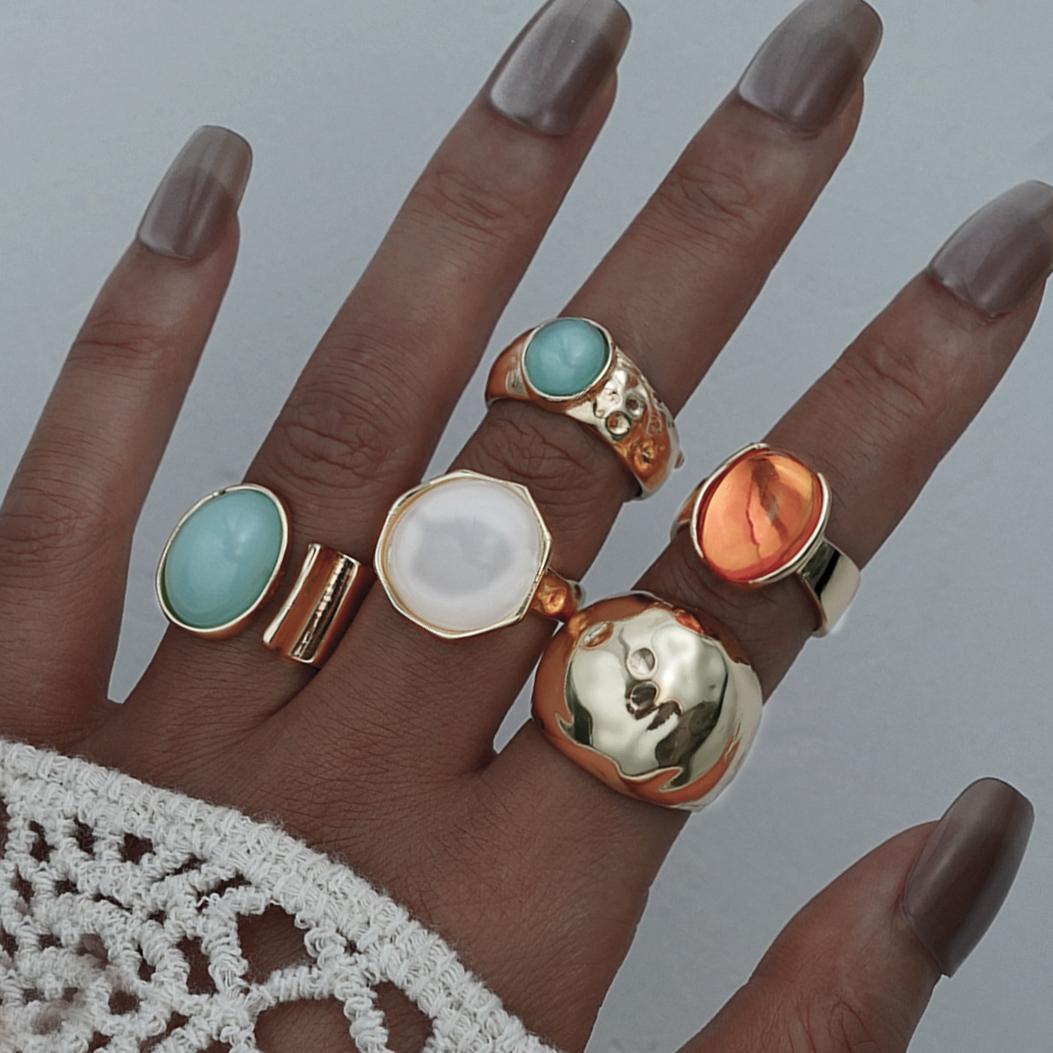 Damen Ring-Set mit kunstvollen Designs und verschiedenen Edelsteinen Shop Nory