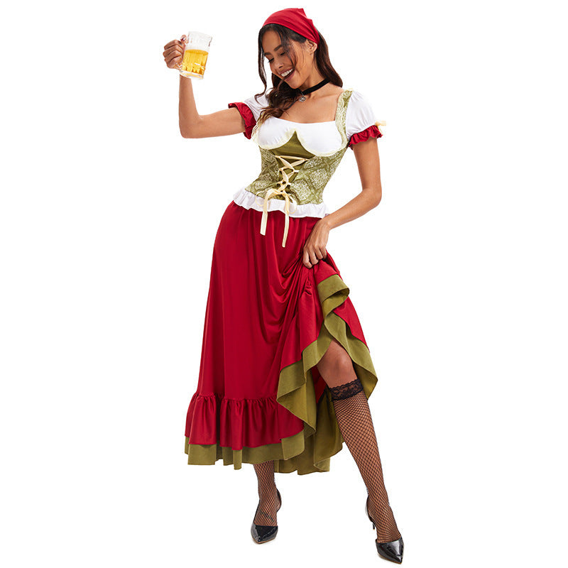 Damen nan bayerisches Oktoberfest-Biermädchen-Kostüm mit geschnürtem Mieder Puffärmeln und mehrlagigem Rock Shop Nory