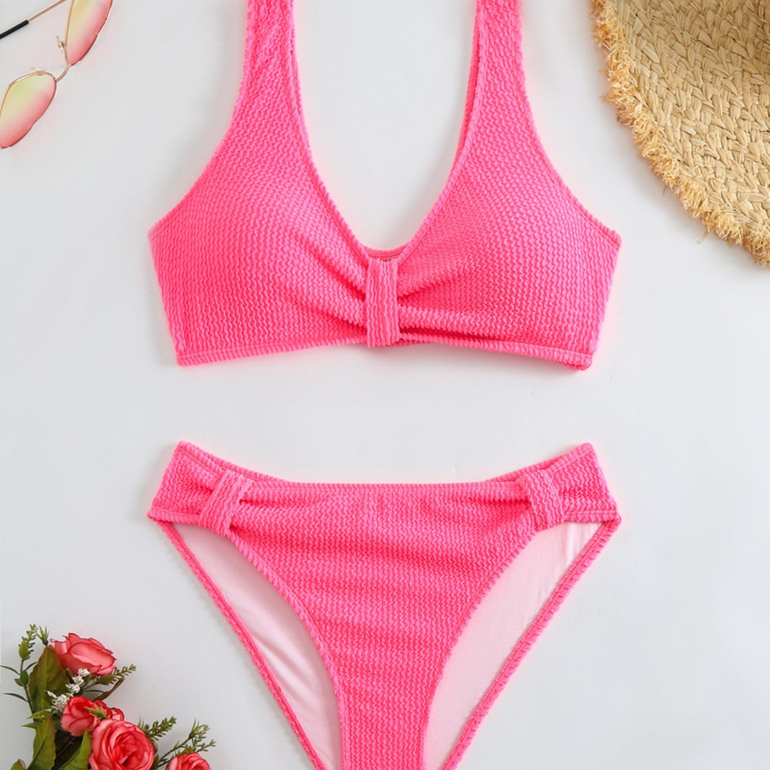 Femme Strukturierter Hochgeschnittener Bikini-Set