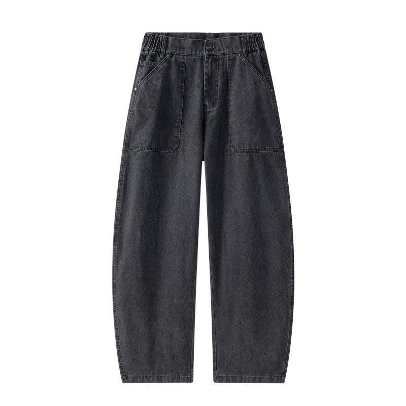 Damen Utility-Denimhose mit hoher Taille, extra weitem Bein und aufgesetzten Taschen Shop Nory