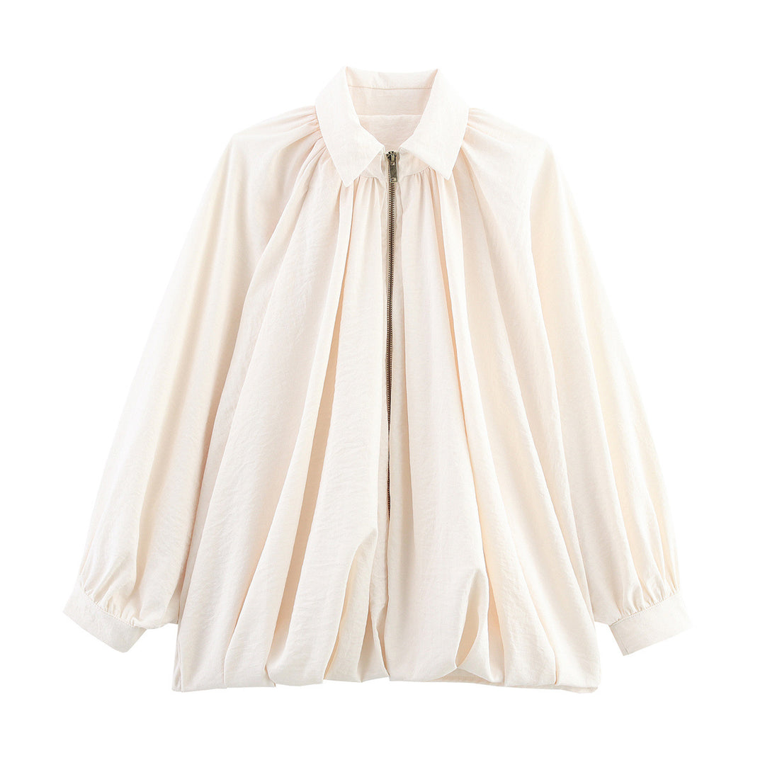Damen Weite plissierte Cape-Übergangsjacke mit Reißverschluss und ballonförmigem Saum Shop Nory