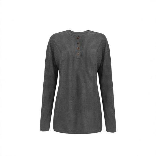 Damen Gerippter Longsleeve-Pullover mit Henley-Kragen und lässiger Tunika-Passform Shop Nory