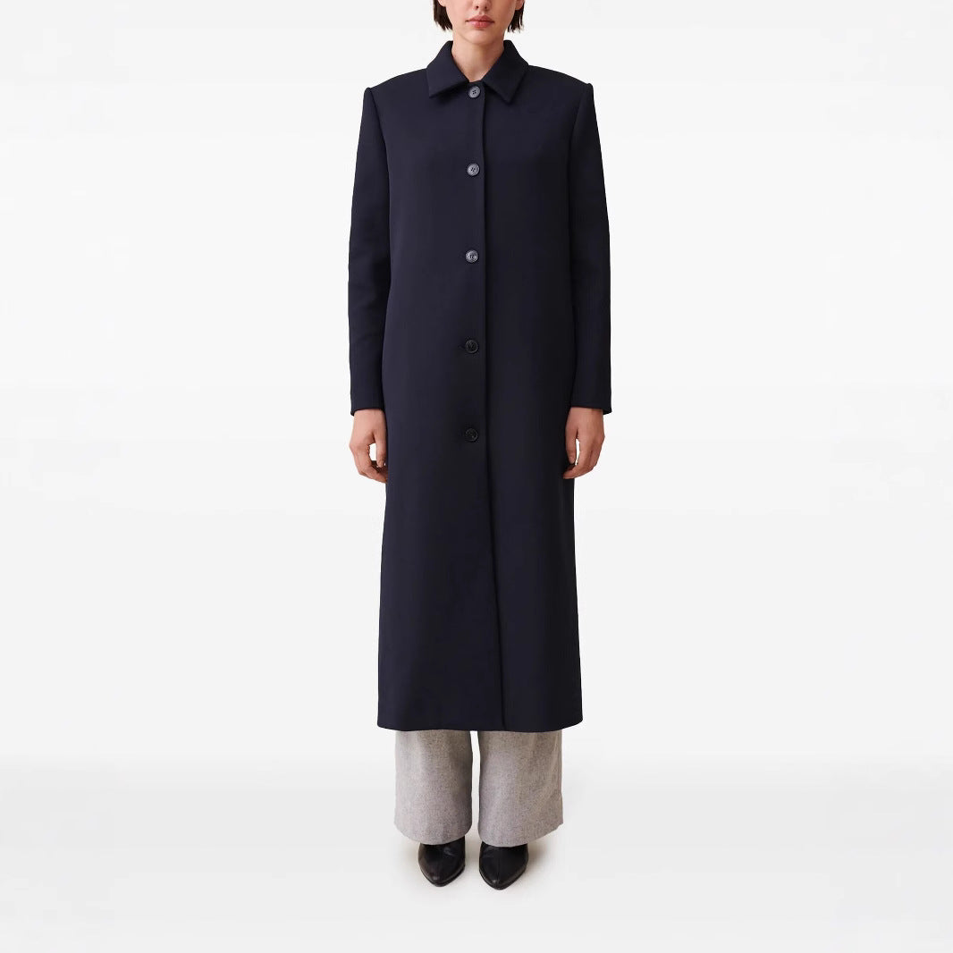Damen langer minimalistischer Mantel mit geradem Schnitt und Hemdkragen Shop Nory