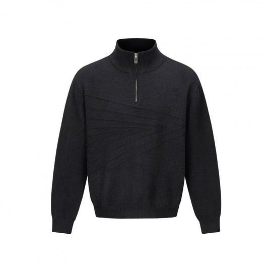 Unisex Feinstrick-Halbzipp-Pullover mit Stehkragen und diagonaler Struktur Shop Nory