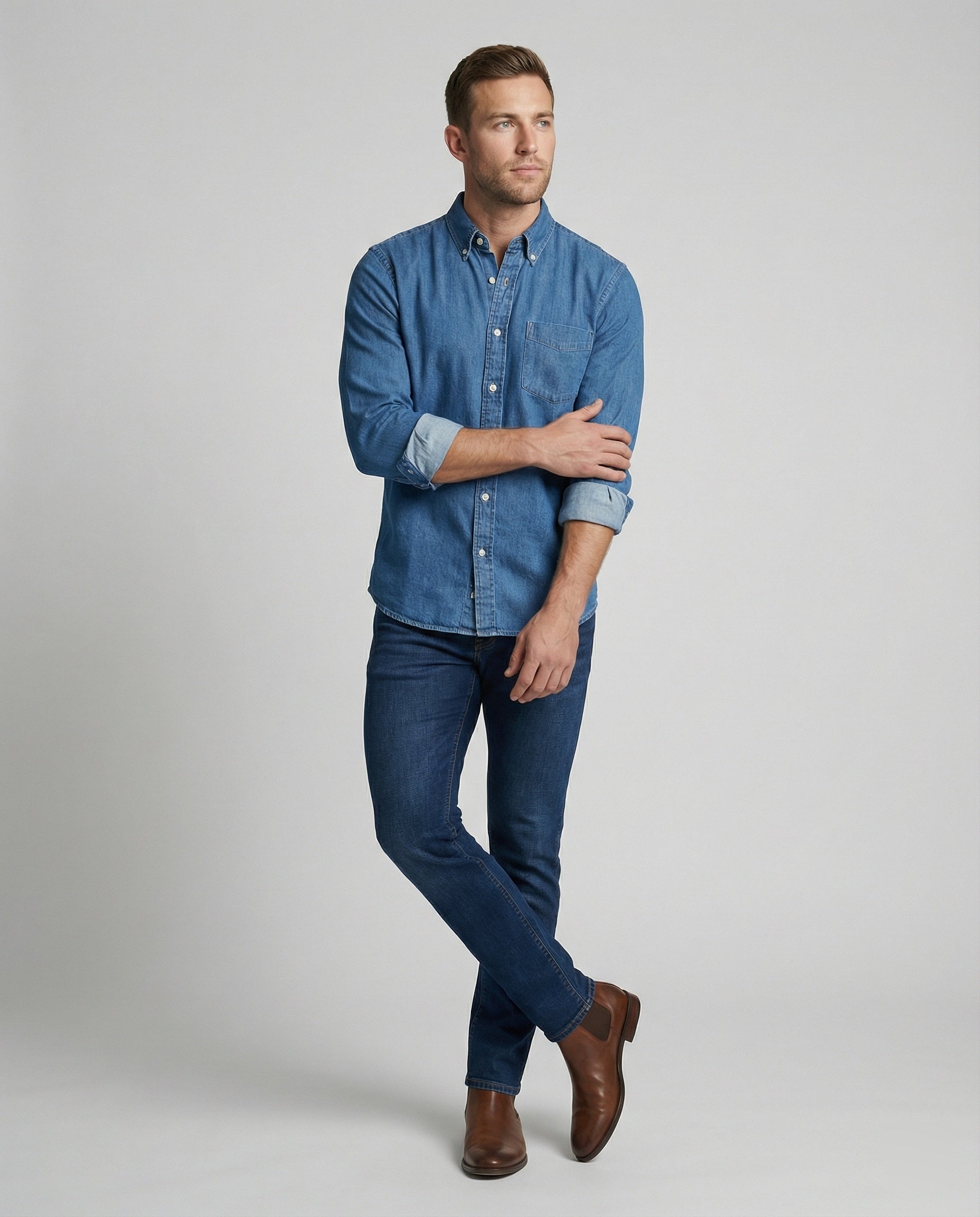 Herren Langarmhemd Jeans Regular Fit
