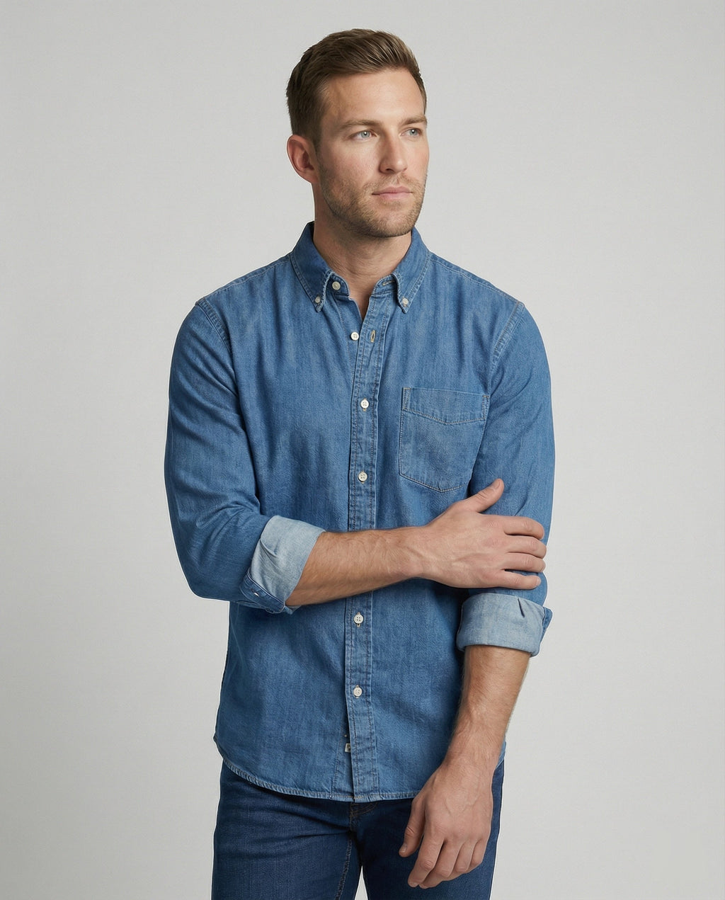 Herren Langarmhemd Jeans Regular Fit