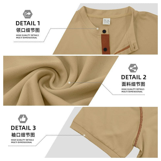Herren nan kurzärmeliges Henley-Shirt mit Stehkragen, Brusttasche und kontrastierenden Ziernähten