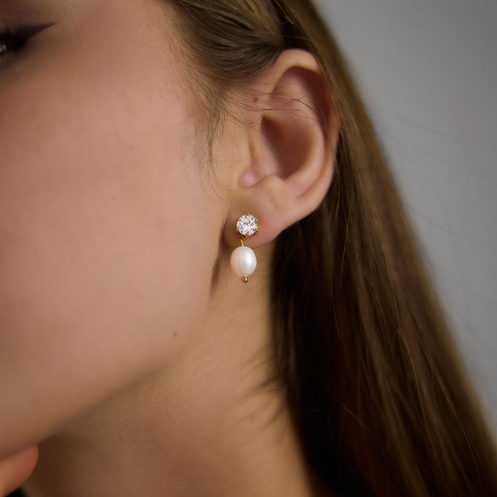 Damen Ohrhänger mit funkelnden Zirkonia und elegantem Perlenanhänger Shop Nory