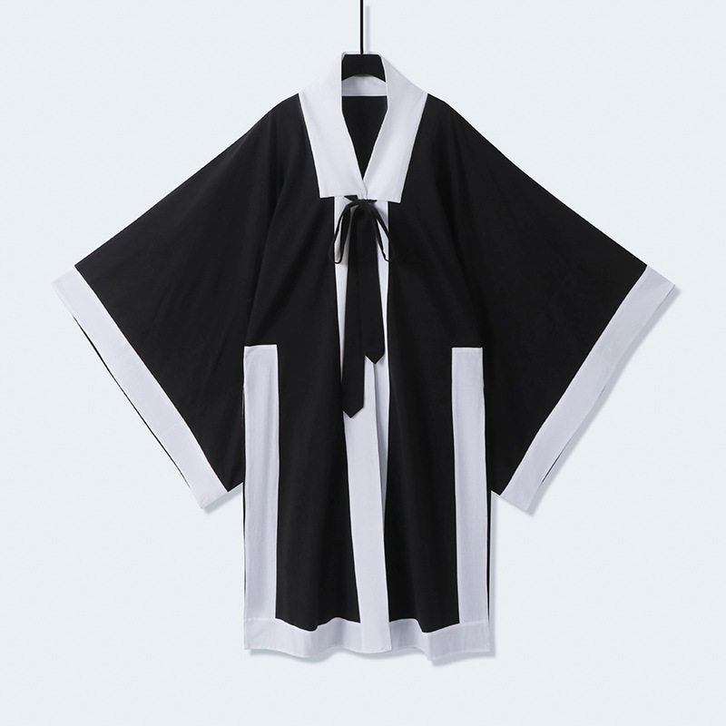 Unisex Oversize Kimono-Cardigan mit Kontrastblende, Bindeband und aufgesetzten Taschen Shop Nory