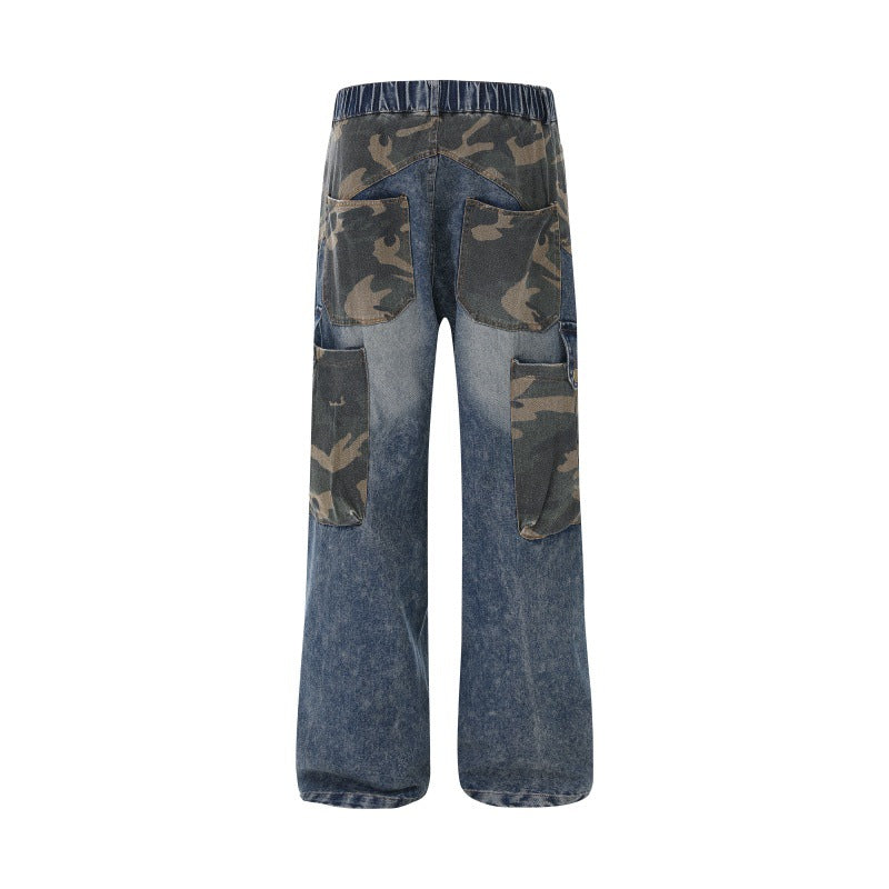 Damen Weite High‑Waist Denim‑Cargohose mit Camouflage‑Einsätzen Shop Nory