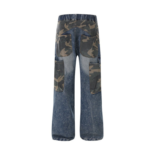 Damen Weite High‑Waist Denim‑Cargohose mit Camouflage‑Einsätzen Shop Nory