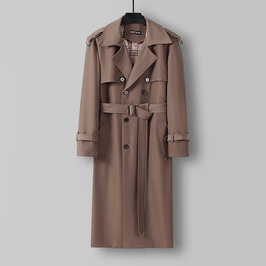 Damen Eleganter lang geschnittener Wollmix-Trenchcoat mit doppelreihiger Knopfleiste und Bindegürtel Shop Nory