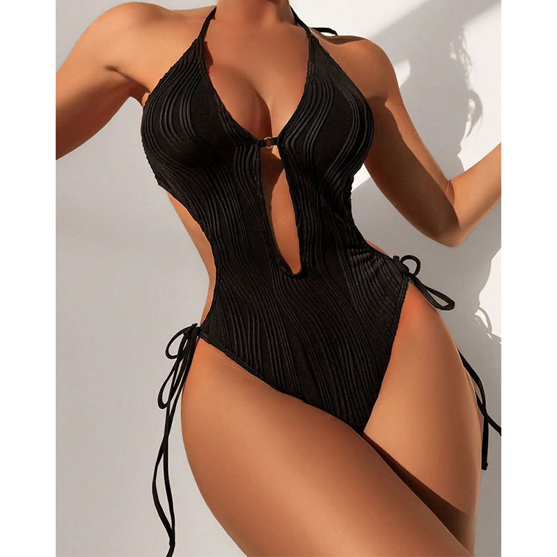 Damen Einteiler Badeanzug mit Raffinierten Cut-Out Details