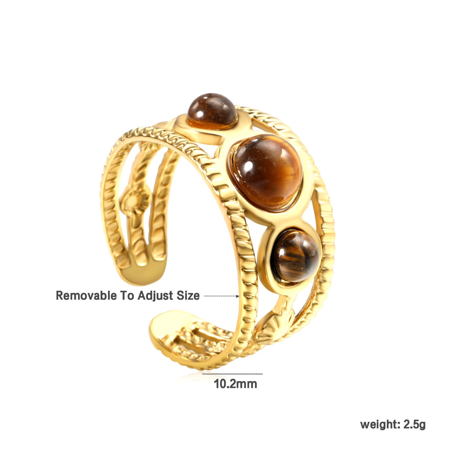Damen offener Ring mit kunstvollen Tigerauge-Elementen und anpassbarem Design Shop Nory