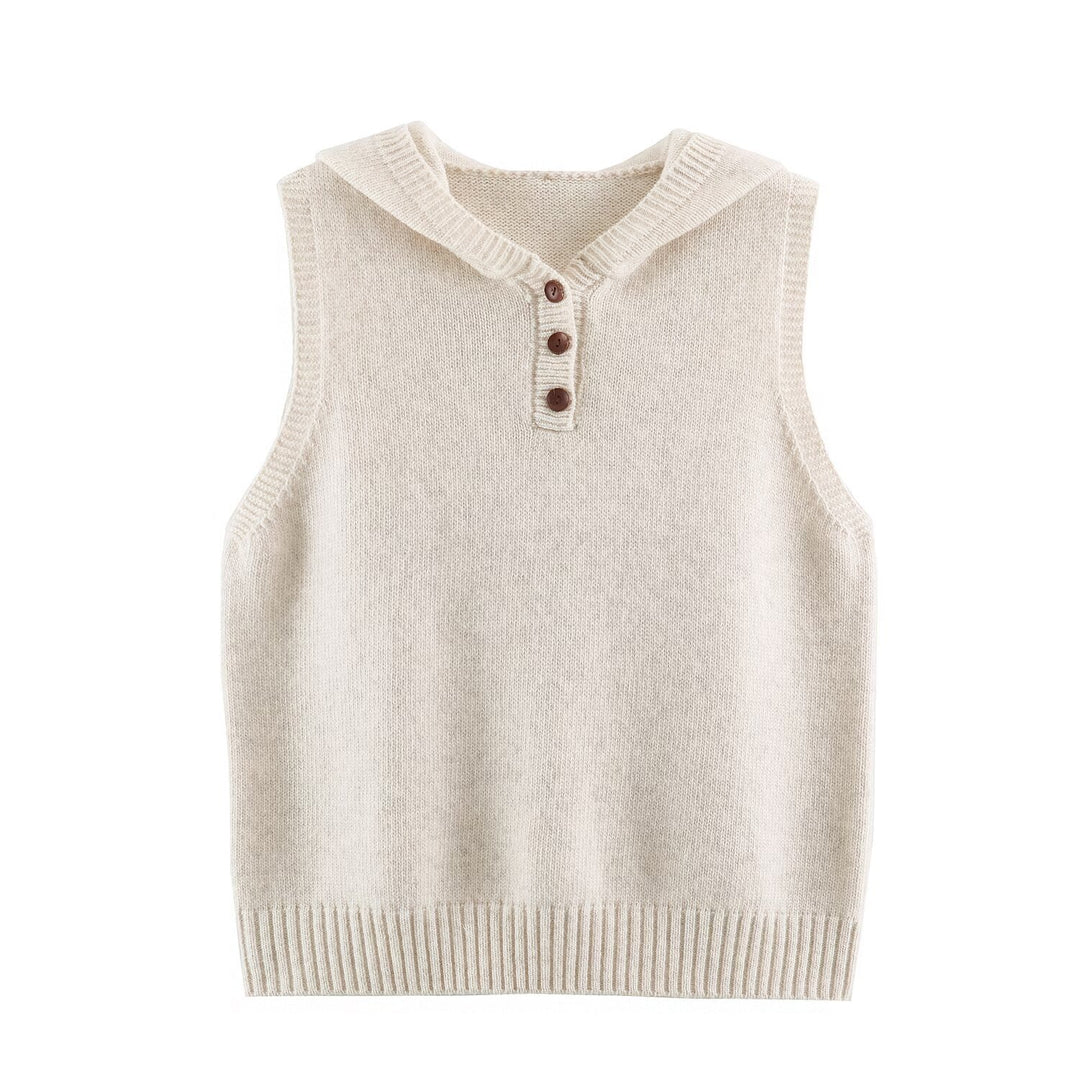 Damen Feinstrick-Weste mit Kapuze, Knopfleiste und Rippbund Shop Nory