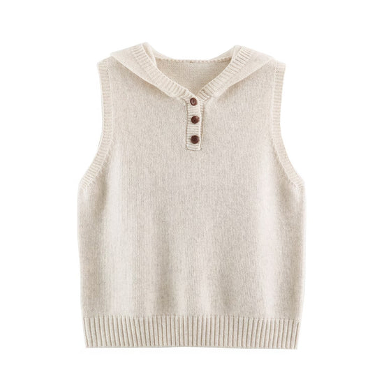 Damen Feinstrick-Weste mit Kapuze, Knopfleiste und Rippbund Shop Nory
