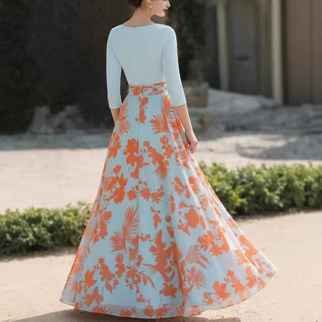 Damen Florales Maxikleid mit Wickeloberteil, dreiviertel-Ärmeln und ausgestelltem Rock Shop Nory