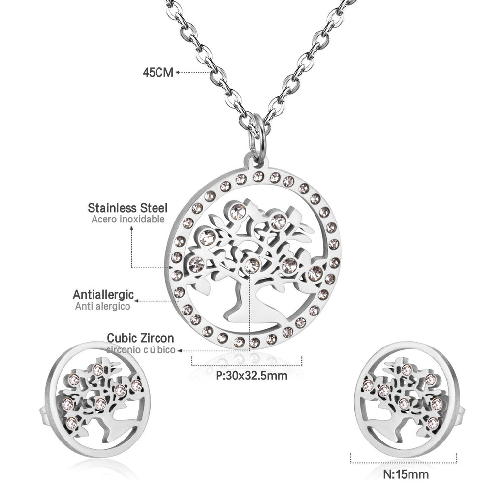 Damen Schmuckset mit Baum-Anhängern aus hochwertigem Edelstahl und goldplattiertem Design Shop Nory