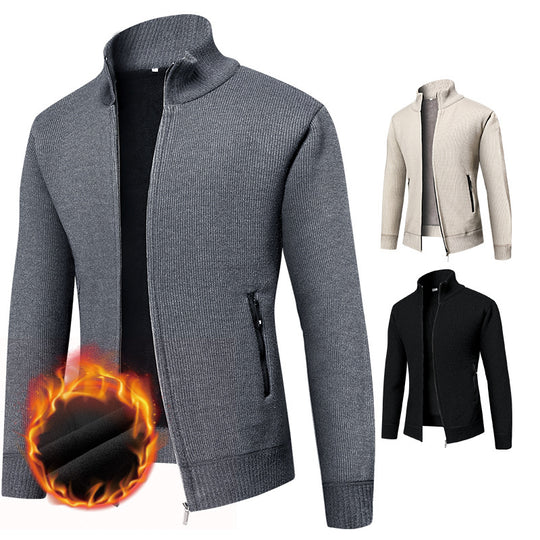 Herren Thermogefütterte Strickjacke mit Stehkragen und Mikrofleece-Innenfutter Shop Nory