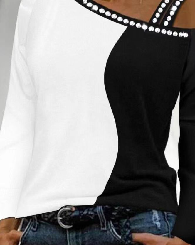 Damen Trendy Asymmetrisches Oberteil mit Strassbesatz