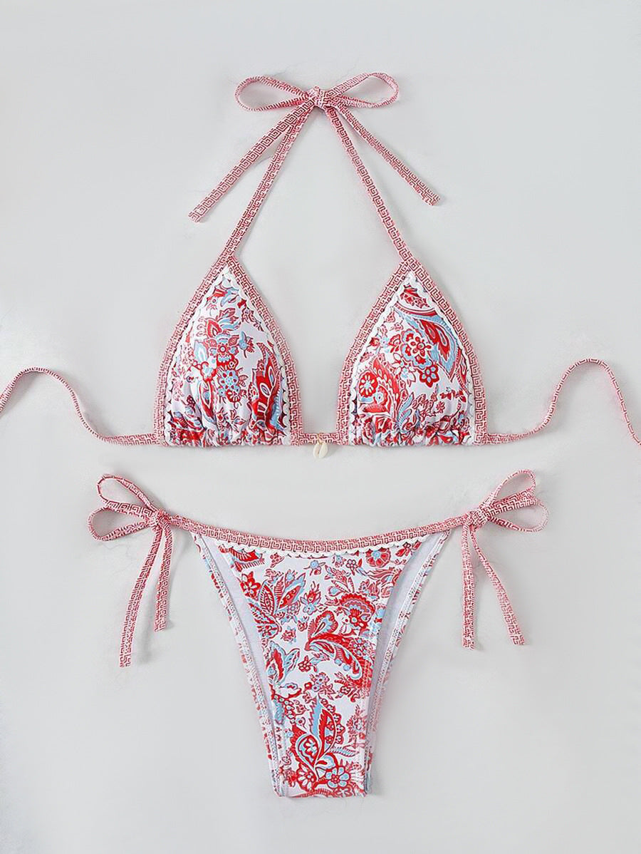 Damen Triangel-Bikini-Set mit verstellbaren BindShopnoryändern und floralem Design