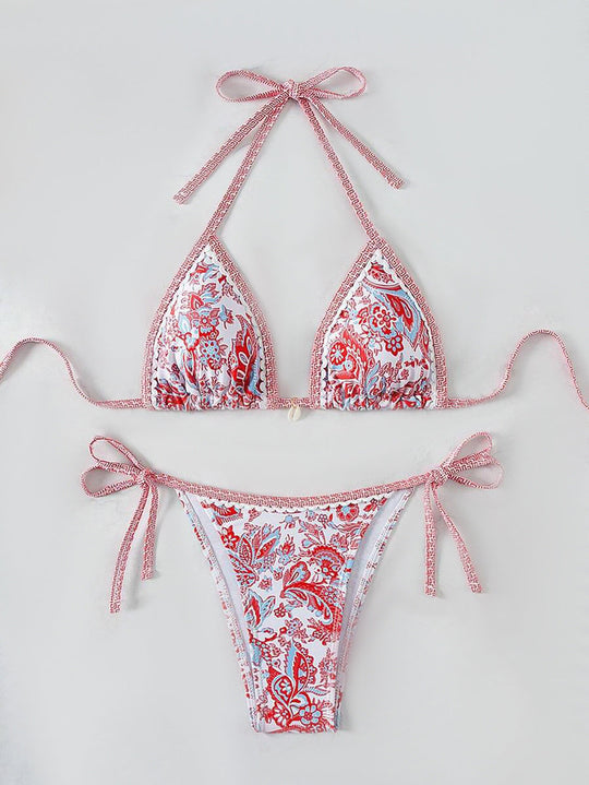 Damen Triangel-Bikini-Set mit verstellbaren BindShopnoryändern und floralem Design
