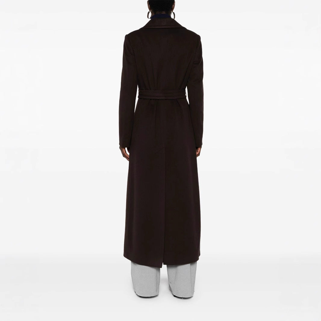 Damen Langer Wickelcoat aus Wollmix mit Bindegürtel und breitem Revers Shop Nory