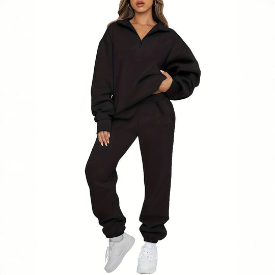 Damen nan zweiteiliges Relax-Set mit halbverdecktem Halbzip-Sweatshirt im Oversize-Schnitt und hohem Komfortbund Jogginghose Shop Nory