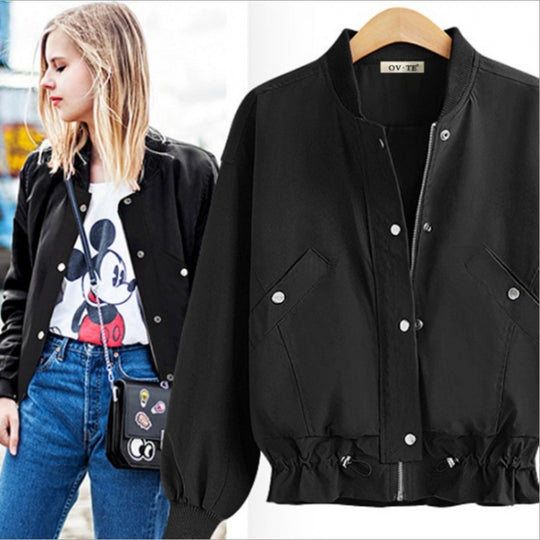 Damen Oversize Bomberjacke mit Tunnelzugbund, Druckknopfleiste und aufgesetzten Taschen Shop Nory