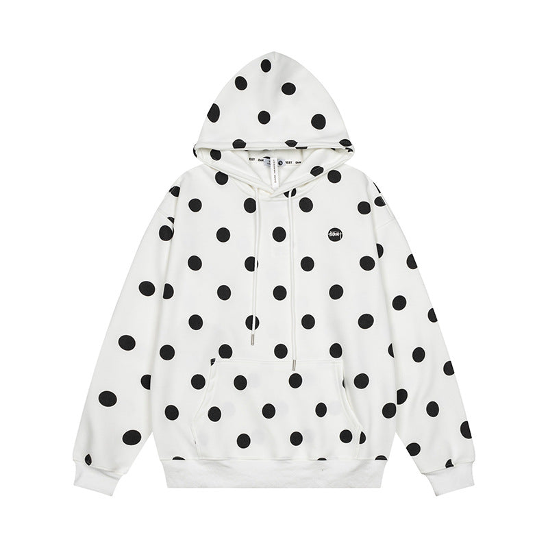 Damen Oversize-Kapuzenpullover mit Polka-Dot-Allover und Kängurutasche Shop Nory