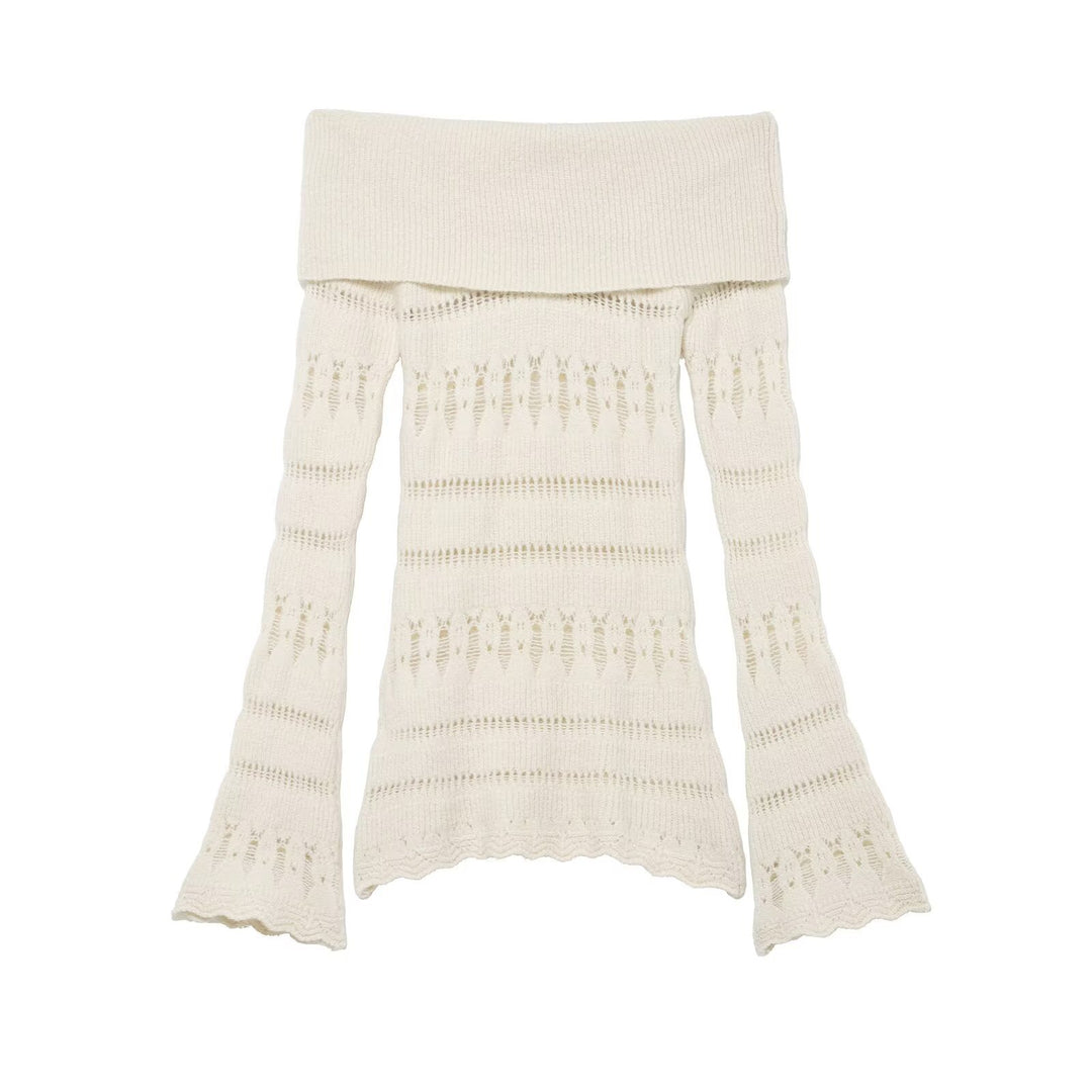 Damen Off-Shoulder Feinstrickpullover mit überfallendem Rollkragen und Trompetenärmeln Shop Nory